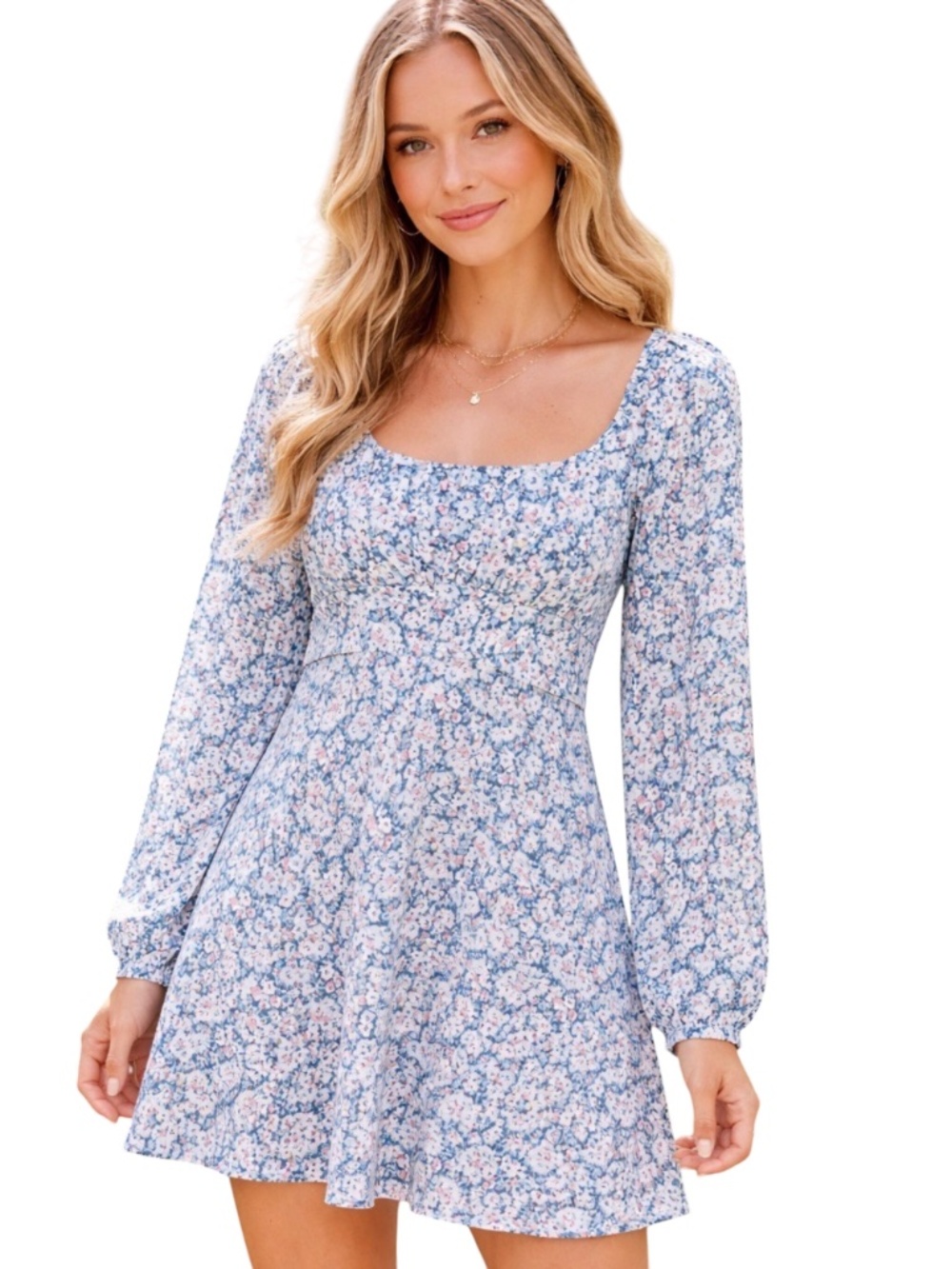 Altar'd State Womens Large Blue Floral Bow Back Mini Dress NWT